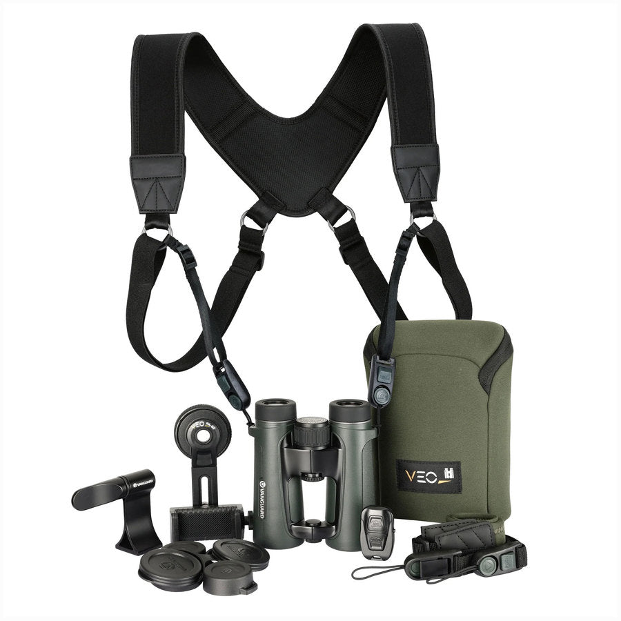 VEO HD IV 10X42 Binoculars + Veo Optic Guard Harness + Vanguard Digiscoping Kit Pack 