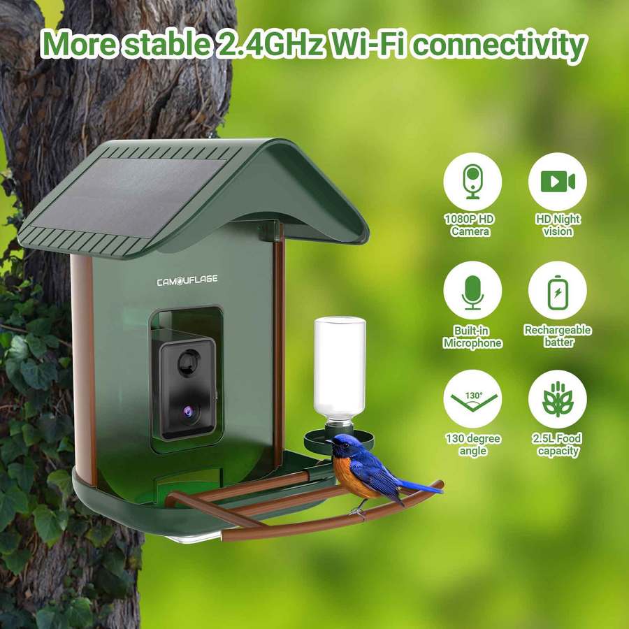 Connected bird feeder with AI-based species detection